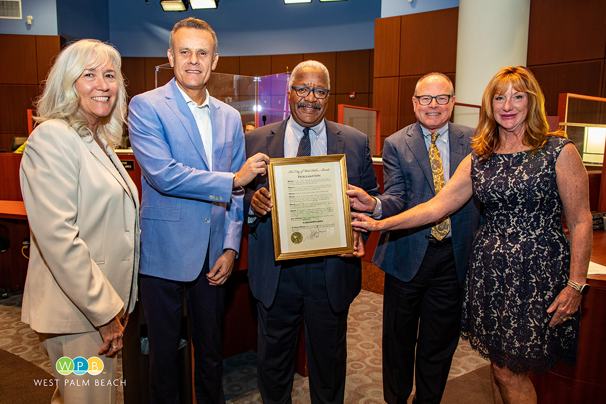 Bicycle proclamation, Dodi Glas, Assistant Director of Development Services, Alex Hansen, City Comprehensive Planner, Mayor Keith A. James, Kevin Volbrecht, Engineering Director, and Penni Redford, Resilience & Climate Change Manager.