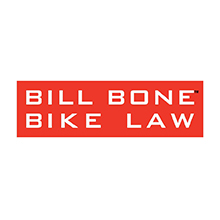 Bill Bone Bike Law logo, white all-capped sans serif typeface in a red rectangle