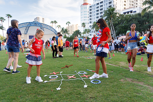 Children playing in the Meyer Amphitheatre on July 4, 2022