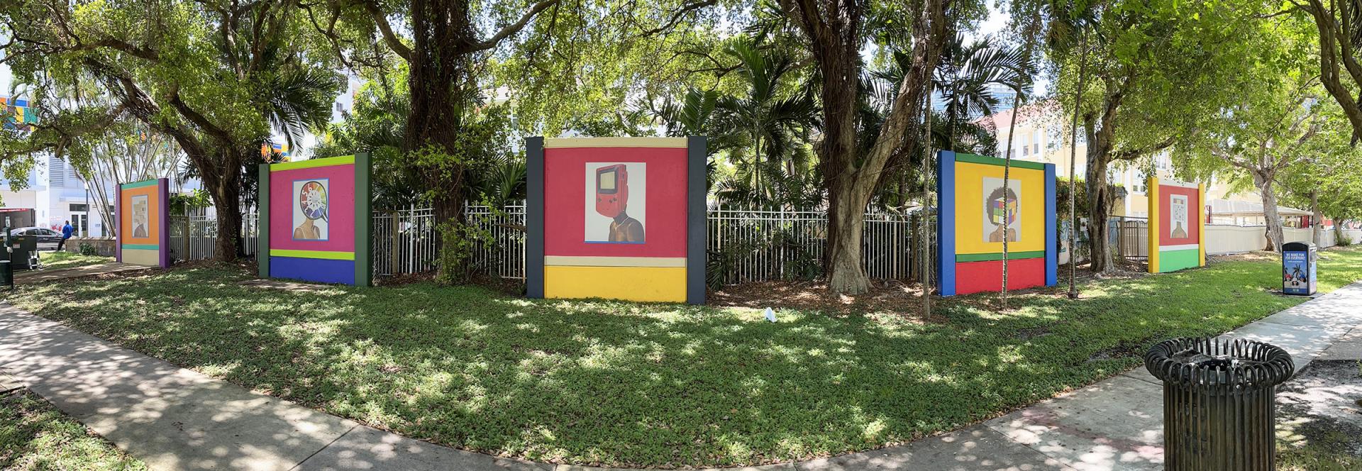 PLAY, a five-panel artwork by artist Ashlee Sanford in Jose Marti Park.