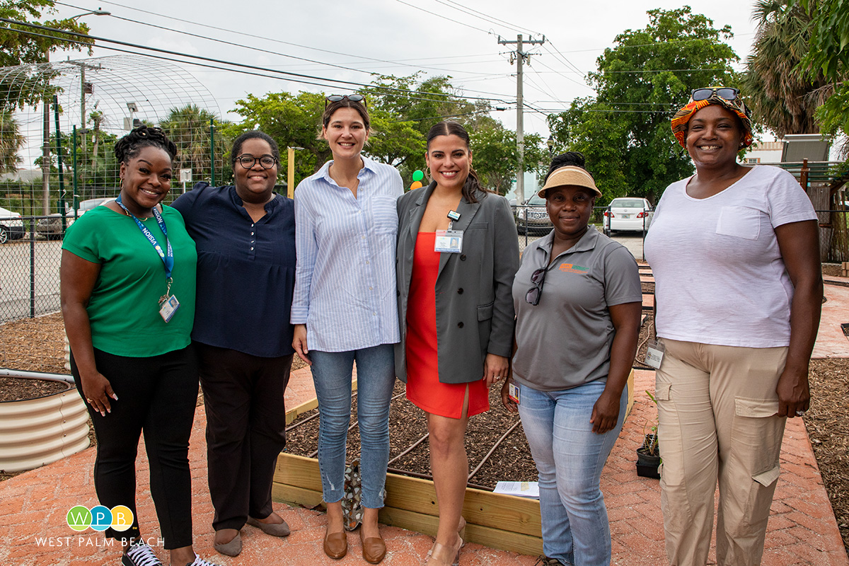 Getting together to open the new Pleasant City Community Garden are, from left, Lucy Joseph, Kimberly Spence. City Commissioner Cathleen Ward, Jennifer Ferriol, Director Housing and Community Development, Tavia Gordon, FAMU project director, and Nyota King-Sanyang.