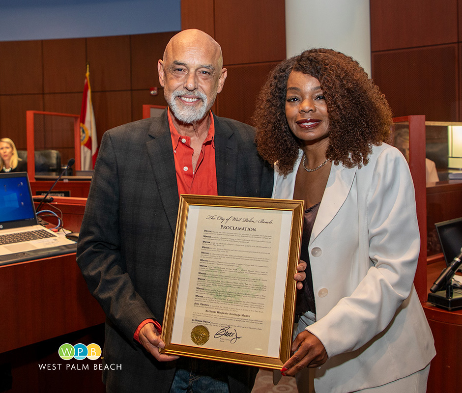 Rolando Chang Barrero, artist, and Commission President Shlonda Warren - a