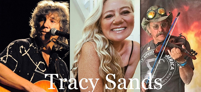 3 photos, side by side, of 3 members of the Tracy Sands band