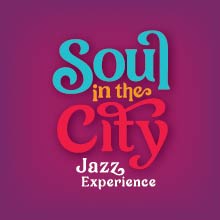 Soul in the City Jazz Experience logo on red-violet background.