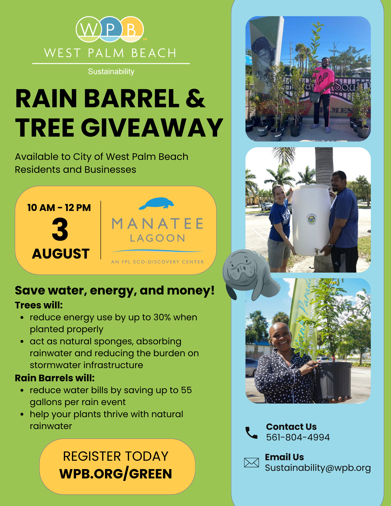 August 3 2024 Rain Barrel and Tree Giveaway Manatee Lagoon