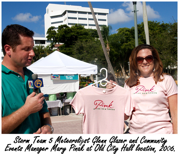 Storm Team 5 meteorologist Glenn Glazer with Community Events manager Mary Pinak in front of old City Hall 2006