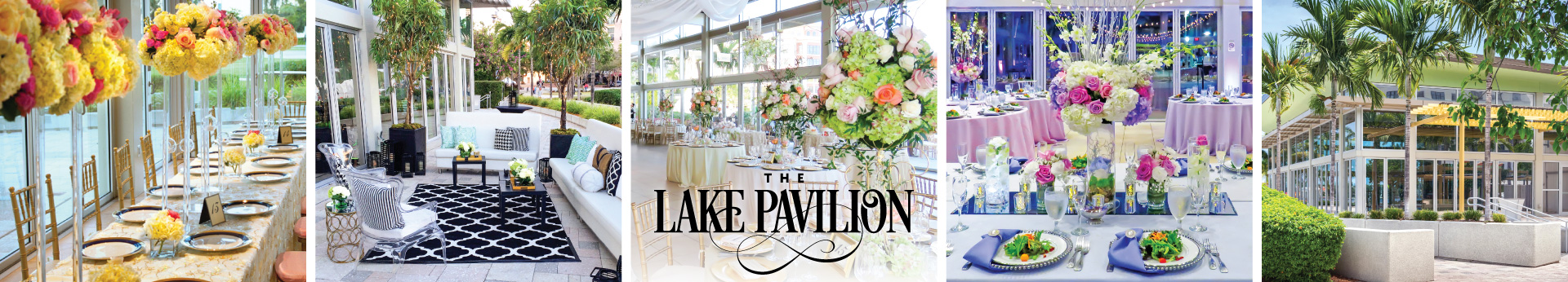 Photos of different event setups in the Lake Pavilion