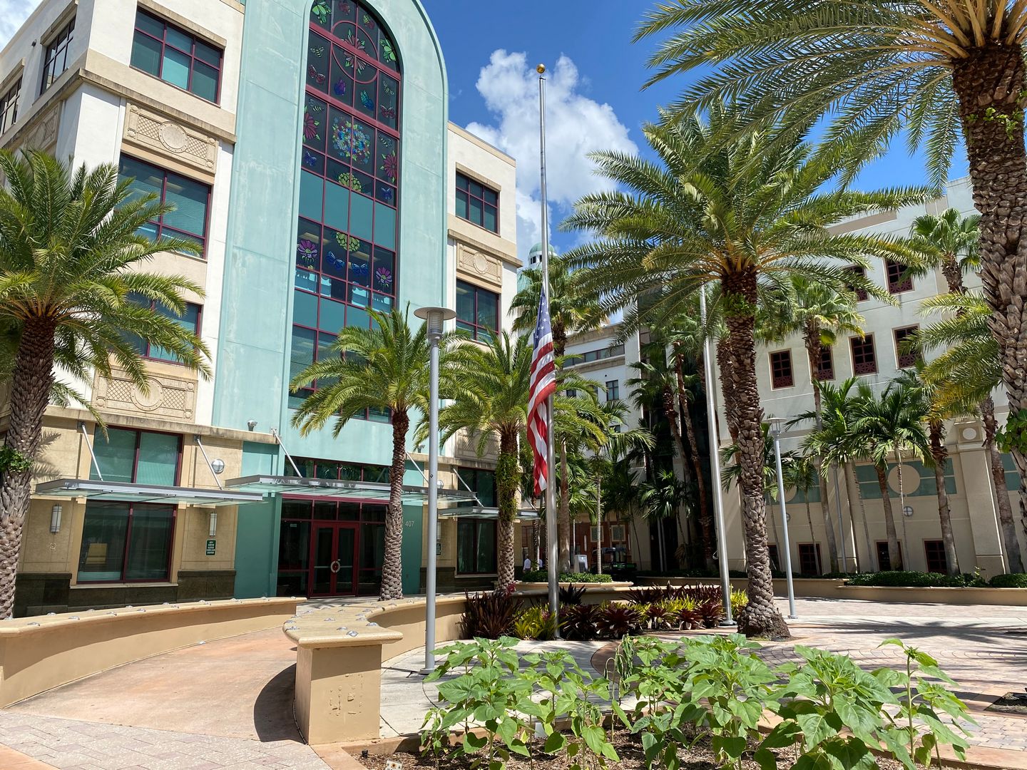 Flag outside West Palm Beach City Hall flying at half staff