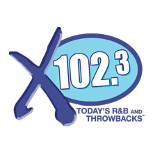 Logo for x one o two point three radio station with tagline today's R and B and throwbakcs