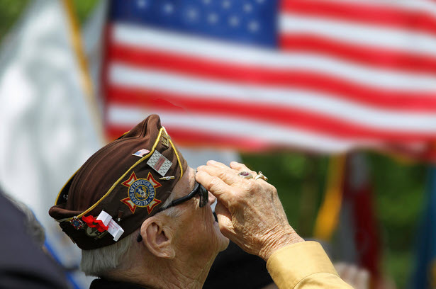 American veteran saluting US flag