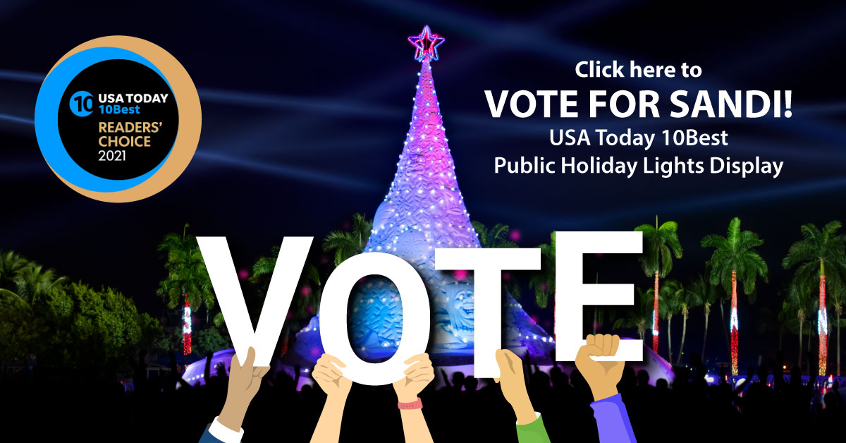 click here to vote for Sandi in USA Today 10 best Reader's Choice 2021  public holiday light's display contest