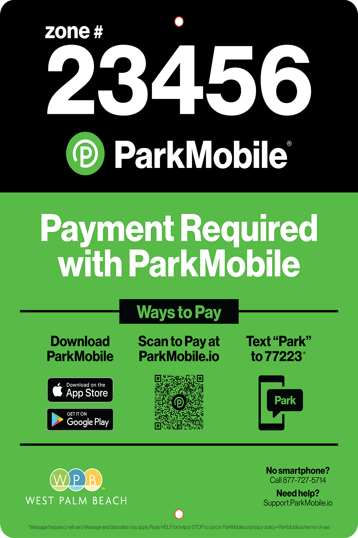 ParkMobile placard with words that payment must be electronic