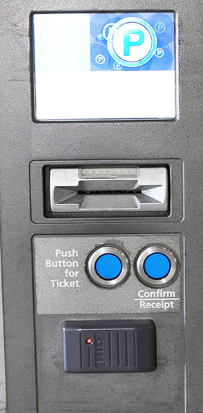 Ticket dispenser showing where get ticket when entering parking garages