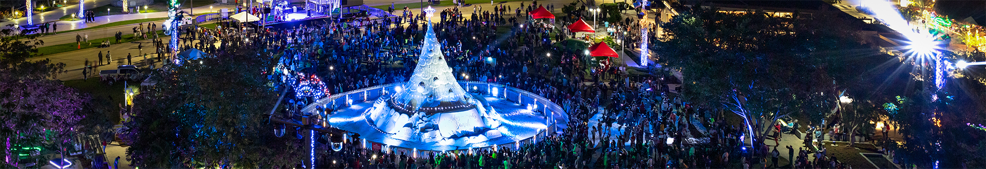 Aerial View of the Holiday Sand Tree at Night