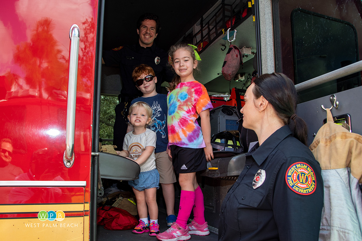 Adeline Boyd and Luke and Laney Marble learn inside the truck